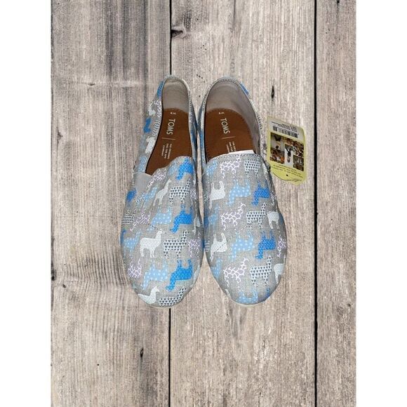 Toms Women's Redondo Slip On Grey Llama Print Canvas Shoes Size 9 New - Picture 3 of 9